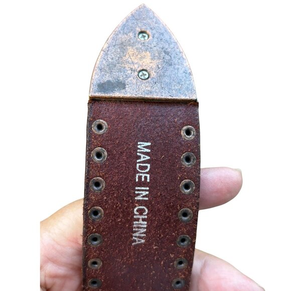 Western Tooled Leather Rhinestone Buckle Belt Brown Studded Small - Picture 8 of 8